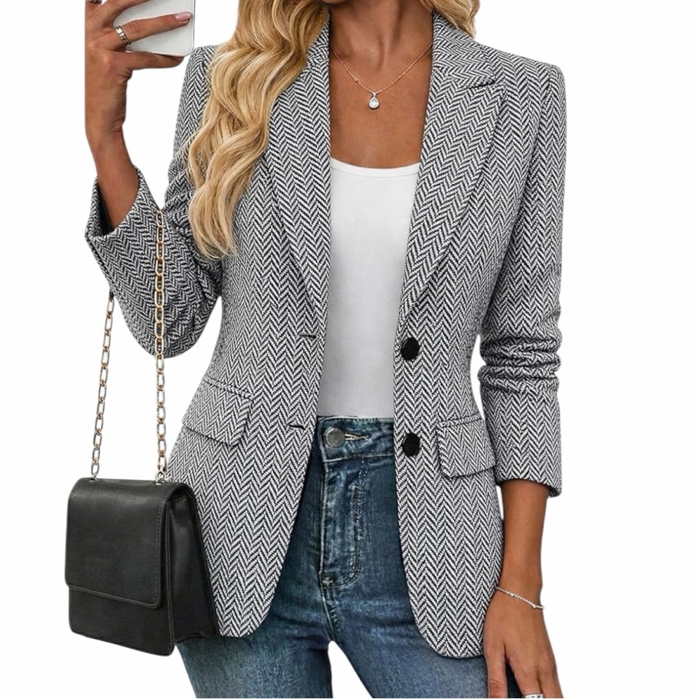 Spring 2026 Herringbone Tweed Blazer - Black - Picture 6 of 7